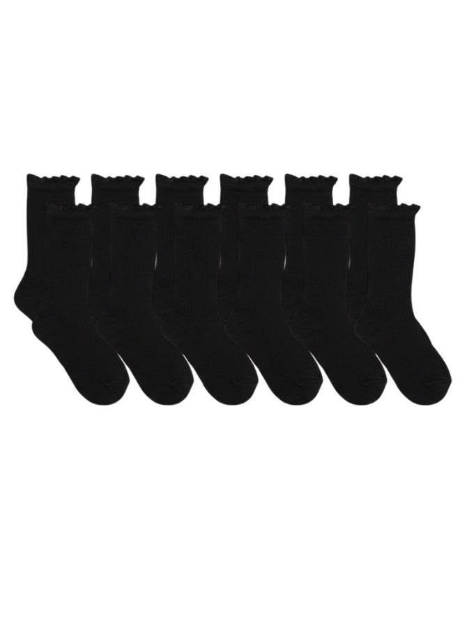 بيير دونا جوارب طويلة للبنات عبوة 6 قطع – أسود | مزيج قطن ناعم | قابلة للتنفس ومرنة لراحة فائقة | للمدرسة والاستخدام اليومي | العمر 10–12 سنة - Image 1